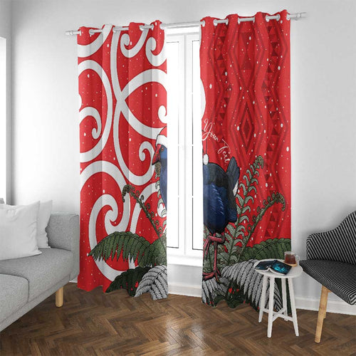 Personalized New Zealand Pukeko Christmas Window Curtain Meri Kirihimete Taniko Ponga Koru Red - Aussie Hoodie