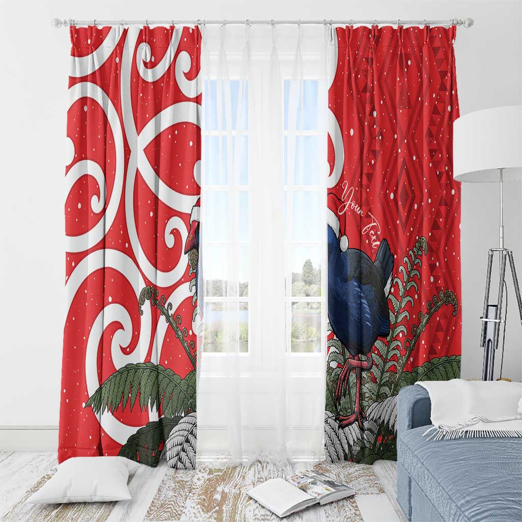Personalized New Zealand Pukeko Christmas Window Curtain Meri Kirihimete Taniko Ponga Koru Red - Aussie Hoodie