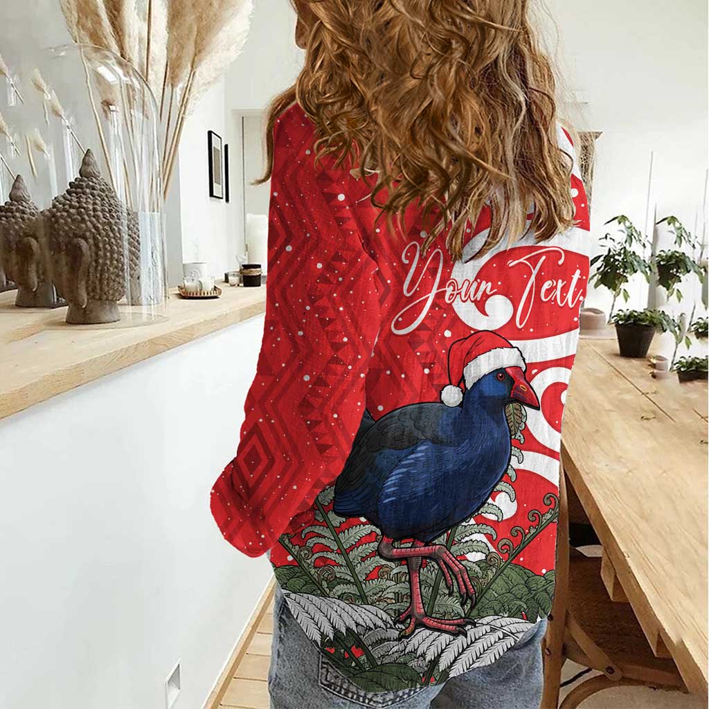 Personalized New Zealand Pukeko Christmas Women Casual Shirt Meri Kirihimete Taniko Ponga Koru Red - Aussie Hoodie