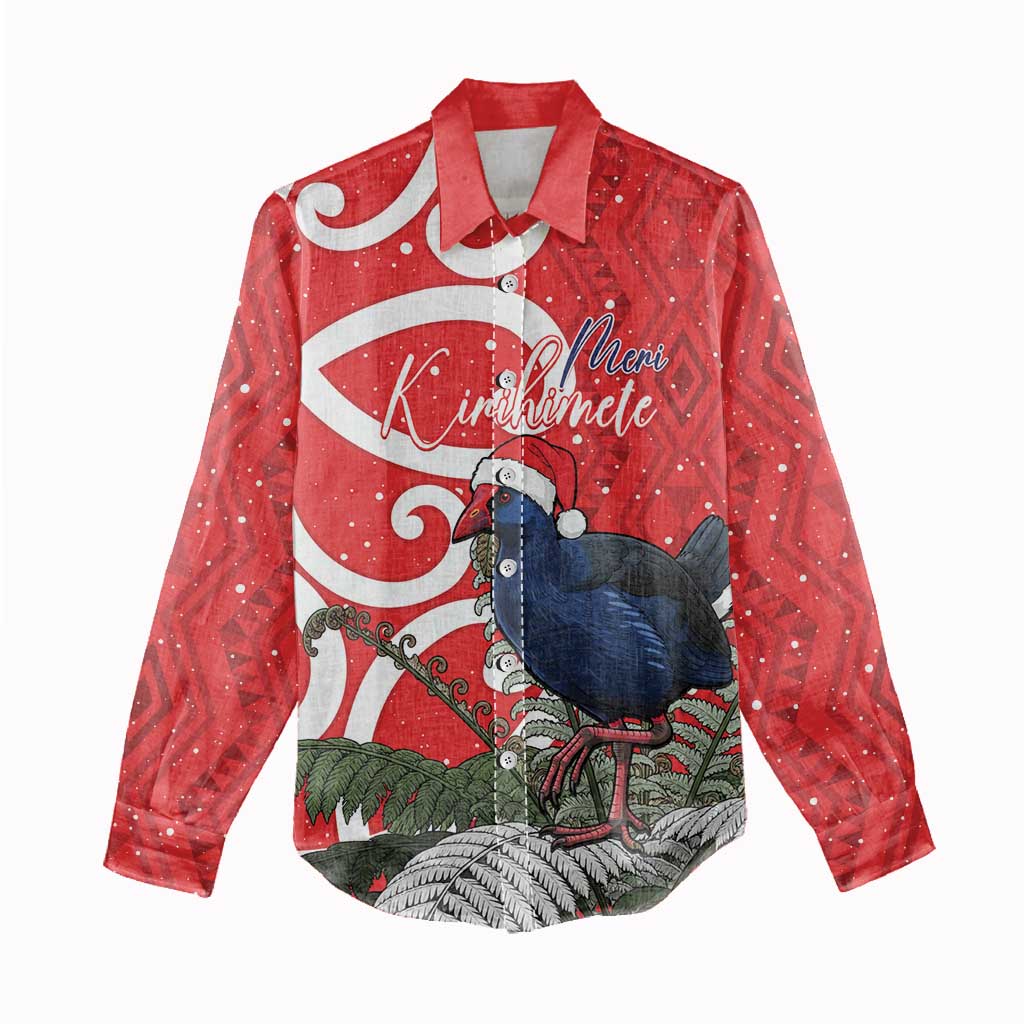 Personalized New Zealand Pukeko Christmas Women Casual Shirt Meri Kirihimete Taniko Ponga Koru Red - Aussie Hoodie