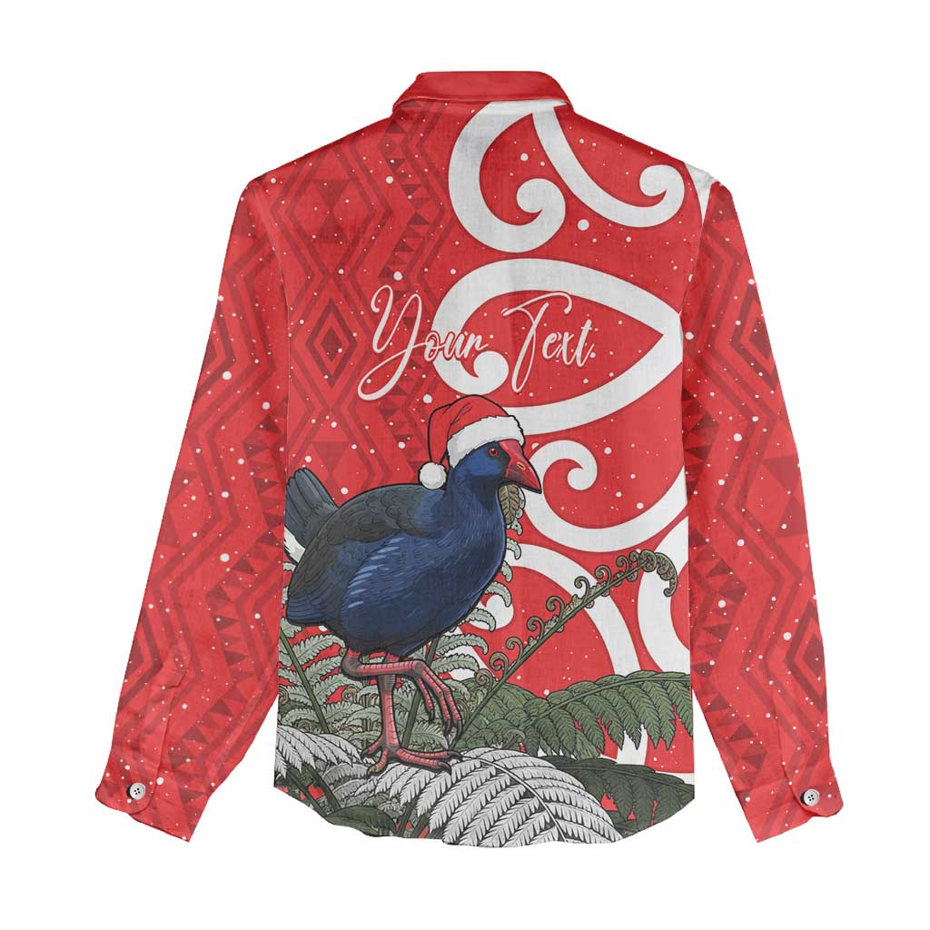 Personalized New Zealand Pukeko Christmas Women Casual Shirt Meri Kirihimete Taniko Ponga Koru Red - Aussie Hoodie