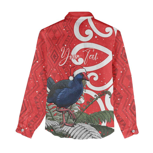 Personalized New Zealand Pukeko Christmas Women Casual Shirt Meri Kirihimete Taniko Ponga Koru Red - Aussie Hoodie