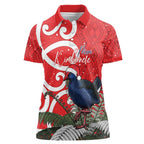 Personalized New Zealand Pukeko Christmas Women Polo Shirt Meri Kirihimete Taniko Ponga Koru Red - Aussie Hoodie
