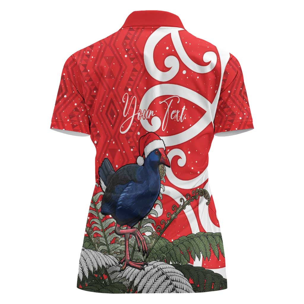 Personalized New Zealand Pukeko Christmas Women Polo Shirt Meri Kirihimete Taniko Ponga Koru Red - Aussie Hoodie