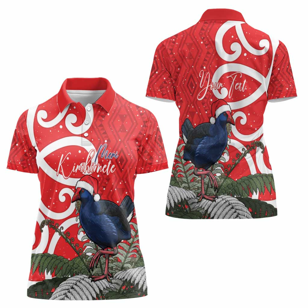 Personalized New Zealand Pukeko Christmas Women Polo Shirt Meri Kirihimete Taniko Ponga Koru Red - Aussie Hoodie