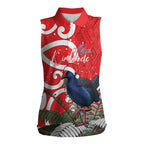 Personalized New Zealand Pukeko Christmas Women Sleeveless Polo Shirt Meri Kirihimete Taniko Ponga Koru Red - Aussie Hoodie