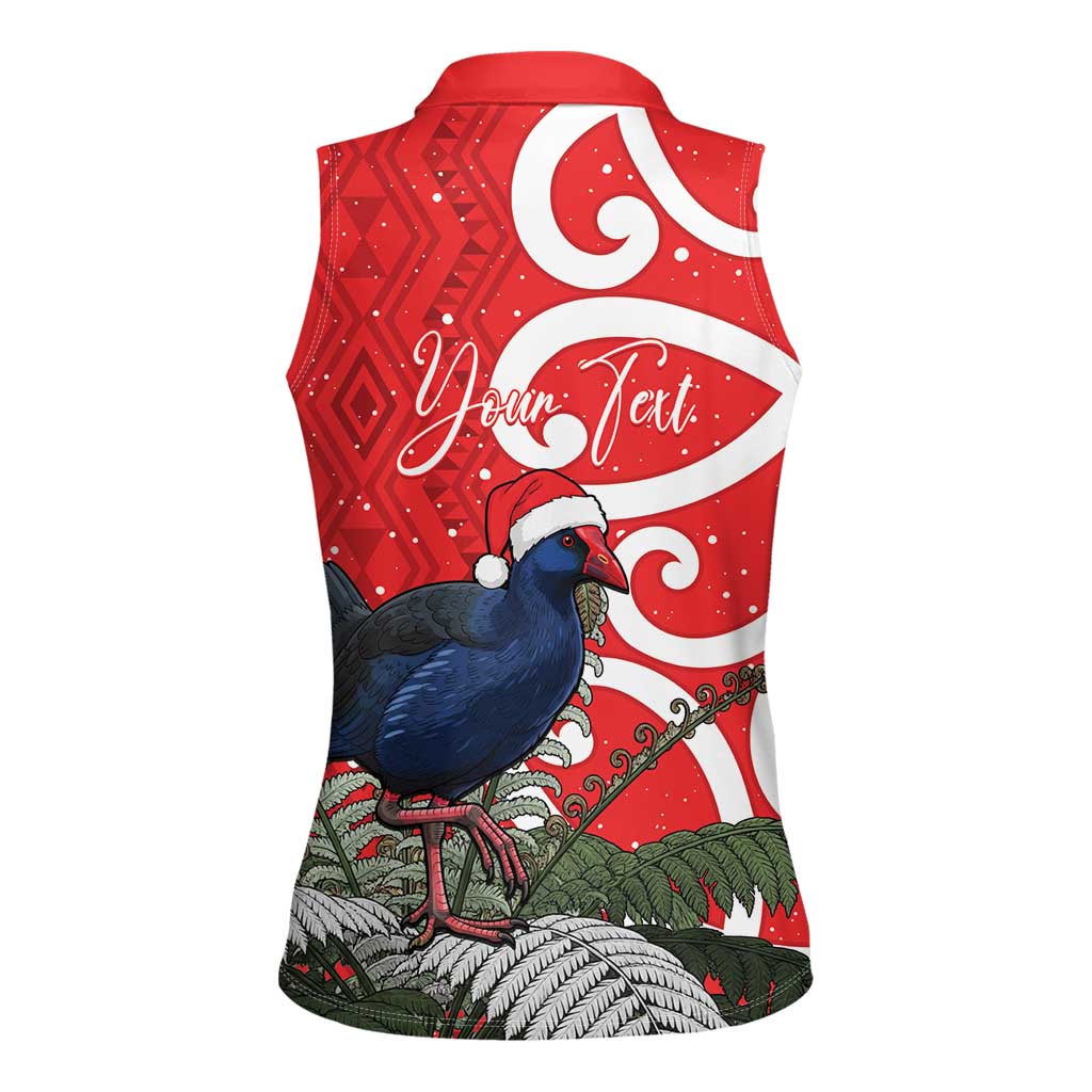 Personalized New Zealand Pukeko Christmas Women Sleeveless Polo Shirt Meri Kirihimete Taniko Ponga Koru Red - Aussie Hoodie