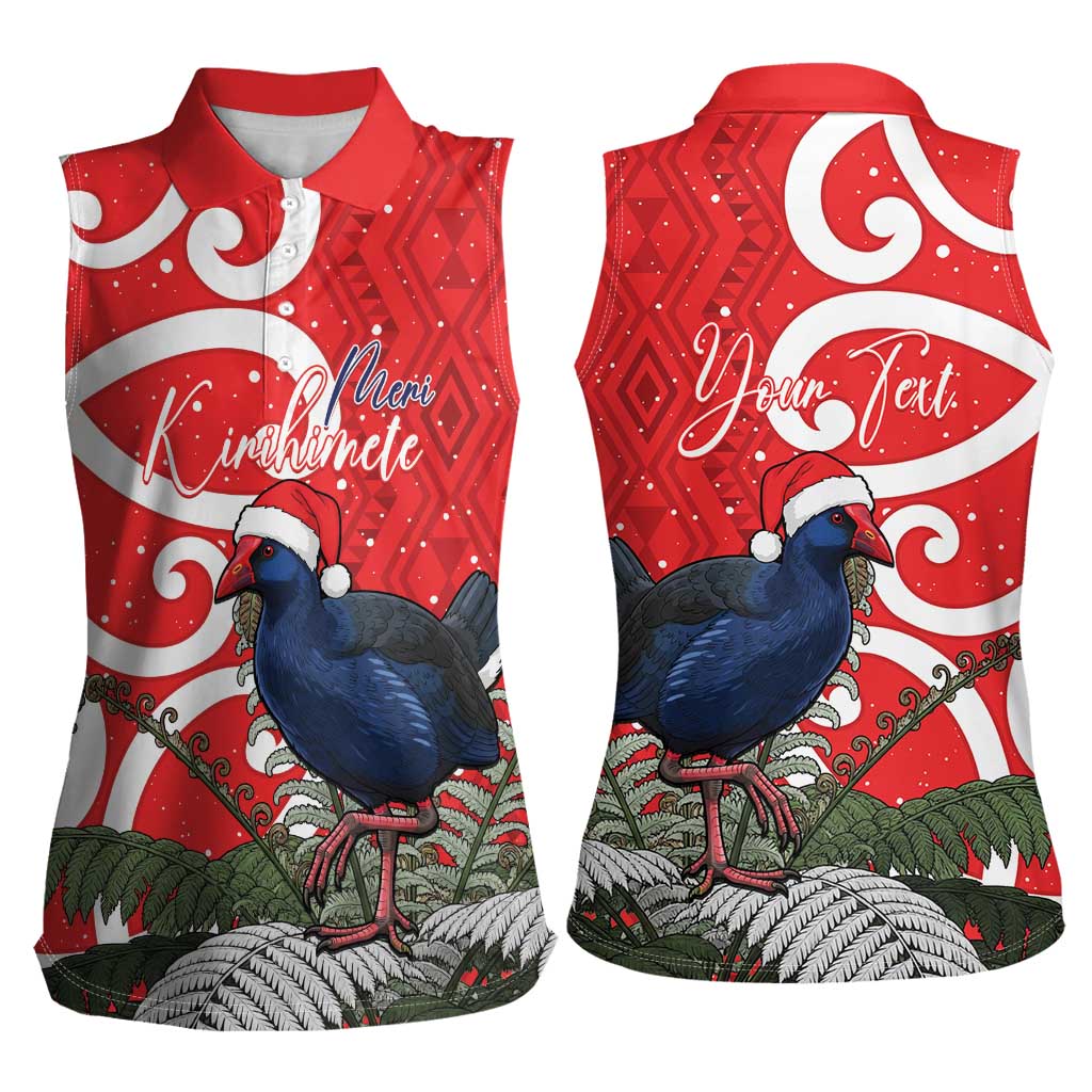 Personalized New Zealand Pukeko Christmas Women Sleeveless Polo Shirt Meri Kirihimete Taniko Ponga Koru Red - Aussie Hoodie
