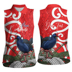 Personalized New Zealand Pukeko Christmas Women Sleeveless Polo Shirt Meri Kirihimete Taniko Ponga Koru Red - Aussie Hoodie