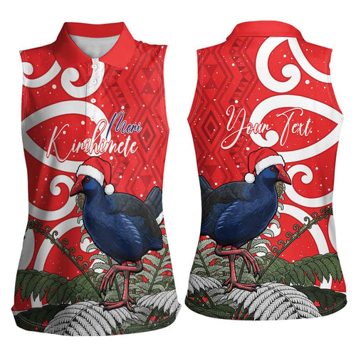 Personalized New Zealand Pukeko Christmas Women Sleeveless Polo Shirt Meri Kirihimete Taniko Ponga Koru Red - Aussie Hoodie