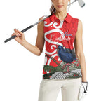 Personalized New Zealand Pukeko Christmas Women Sleeveless Polo Shirt Meri Kirihimete Taniko Ponga Koru Red - Aussie Hoodie