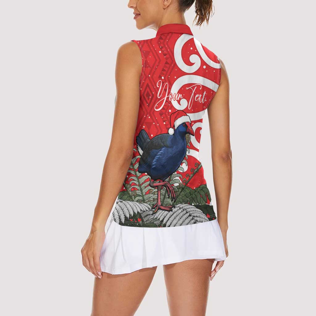 Personalized New Zealand Pukeko Christmas Women Sleeveless Polo Shirt Meri Kirihimete Taniko Ponga Koru Red - Aussie Hoodie