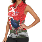 Personalized New Zealand Pukeko Christmas Women Sleeveless Polo Shirt Meri Kirihimete Taniko Ponga Koru Red - Aussie Hoodie