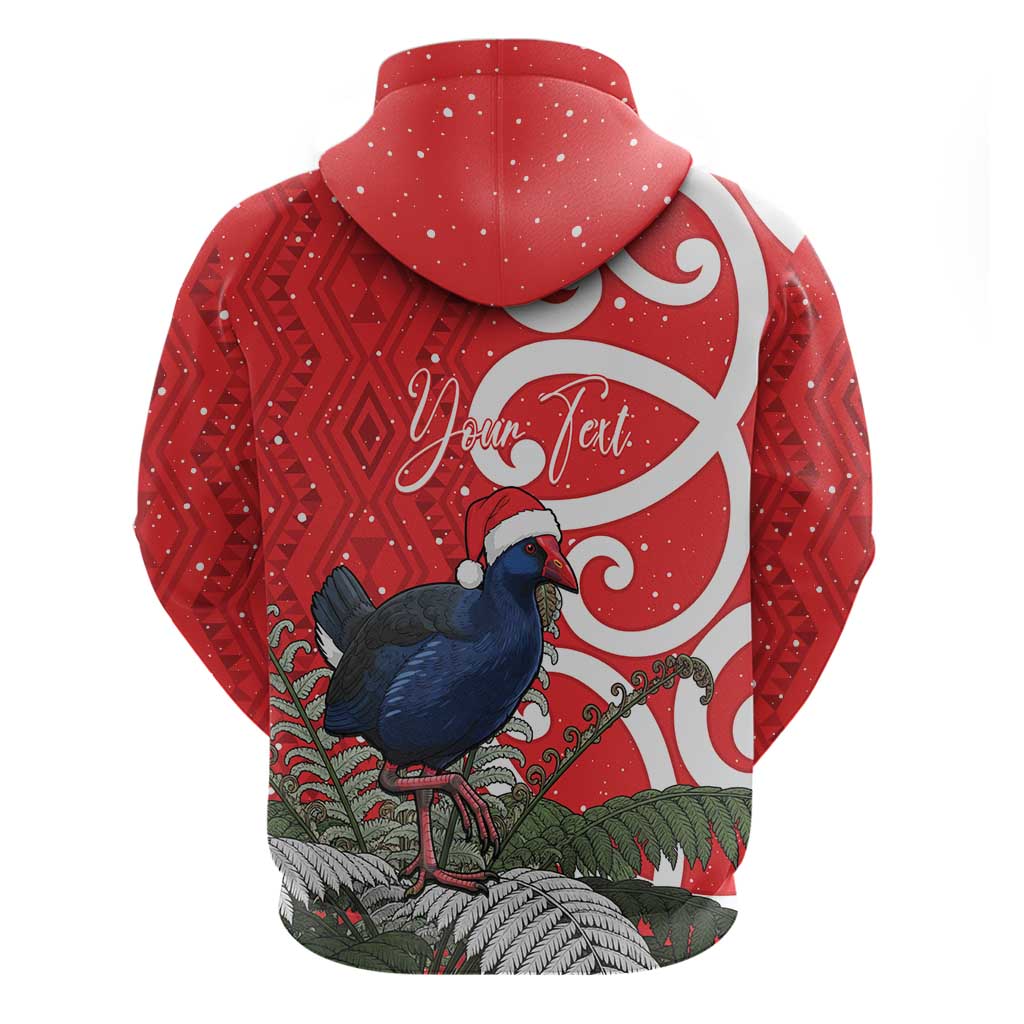 Personalized New Zealand Pukeko Christmas Zip Hoodie Meri Kirihimete Taniko Ponga Koru Red - Aussie Hoodie