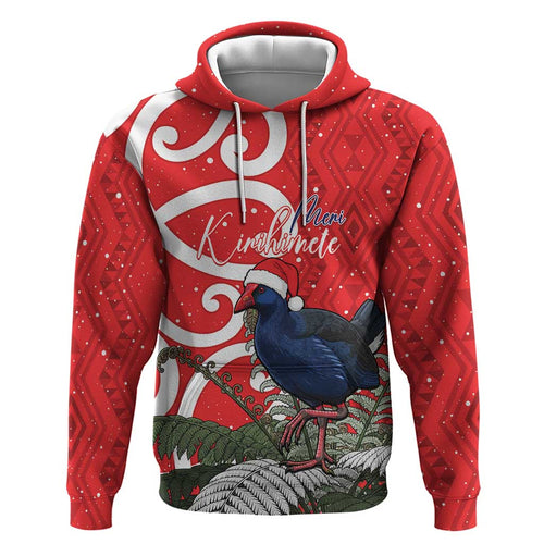 Personalized New Zealand Pukeko Christmas Zip Hoodie Meri Kirihimete Taniko Ponga Koru Red - Aussie Hoodie