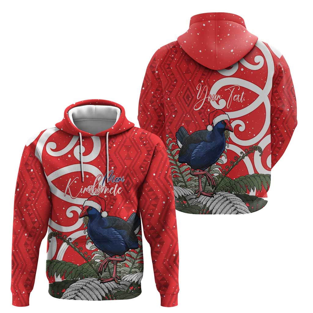 Personalized New Zealand Pukeko Christmas Zip Hoodie Meri Kirihimete Taniko Ponga Koru Red - Aussie Hoodie