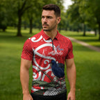 Personalized New Zealand Pukeko Christmas Zipper Polo Shirt Meri Kirihimete Taniko Ponga Koru Red - Aussie Hoodie
