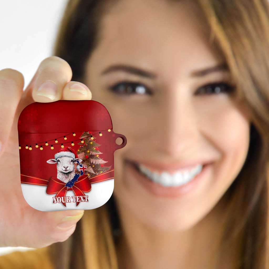 Personalized New Zealand Sheep Christmas AirPods Case Hipi Meri Kirihimete Silver Fern Xmas Tree - Aussie Hoodie