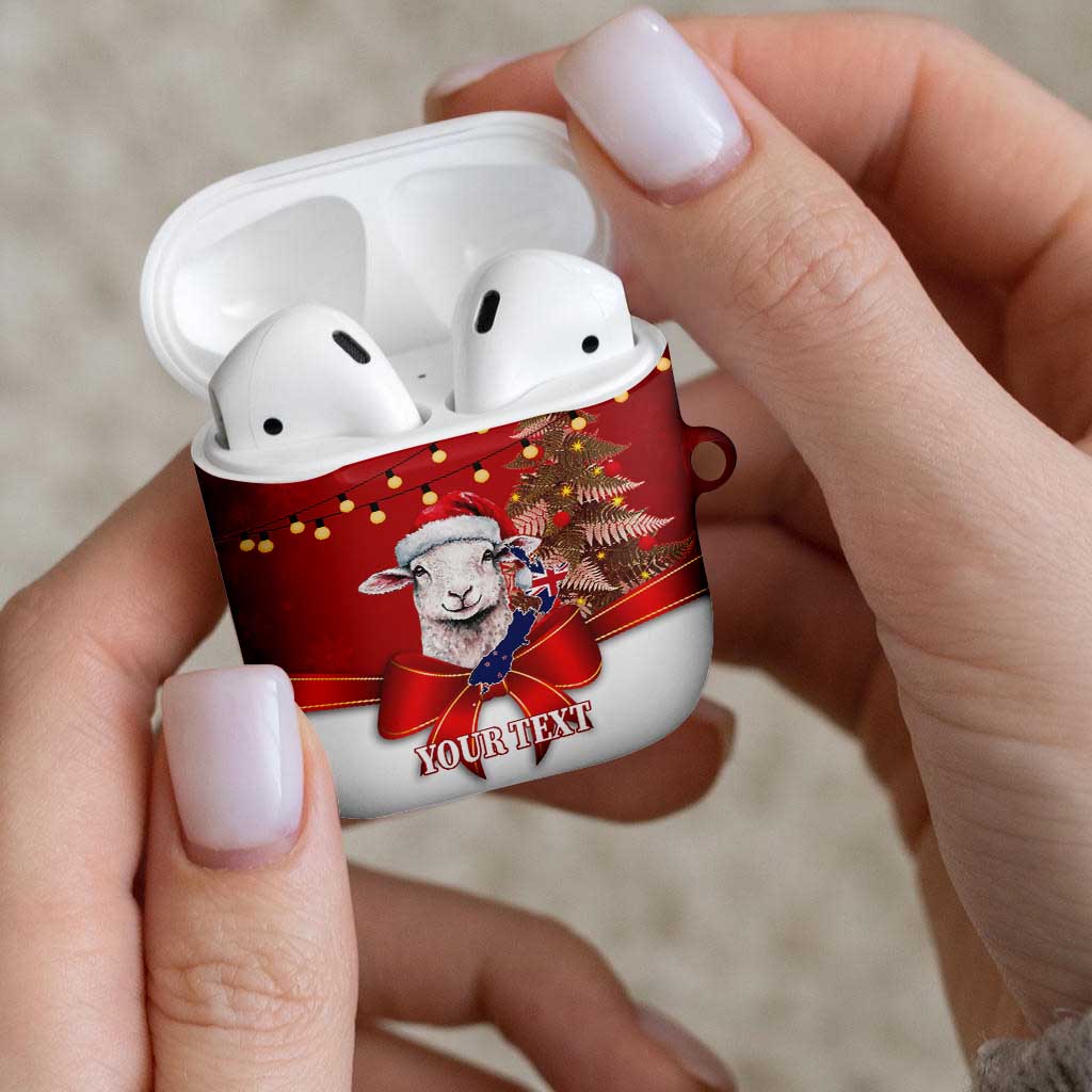Personalized New Zealand Sheep Christmas AirPods Case Hipi Meri Kirihimete Silver Fern Xmas Tree - Aussie Hoodie