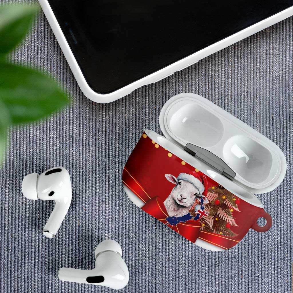 Personalized New Zealand Sheep Christmas AirPods Case Hipi Meri Kirihimete Silver Fern Xmas Tree - Aussie Hoodie