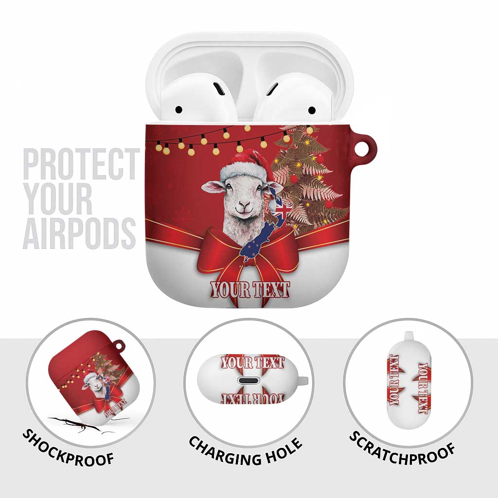 Personalized New Zealand Sheep Christmas AirPods Case Hipi Meri Kirihimete Silver Fern Xmas Tree - Aussie Hoodie