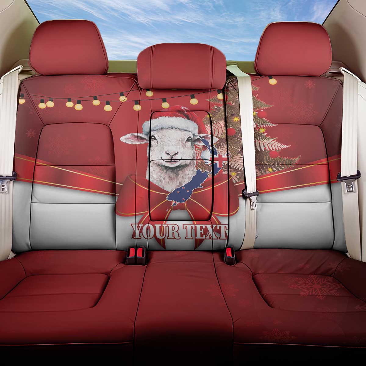 Personalized New Zealand Sheep Christmas Back Car Seat Cover Hipi Meri Kirihimete Silver Fern Xmas Tree - Aussie Hoodie