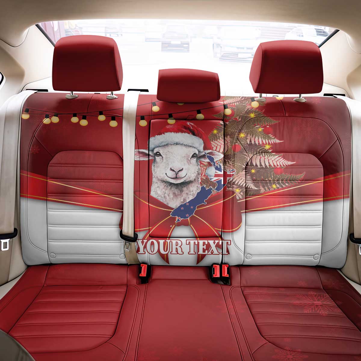 Personalized New Zealand Sheep Christmas Back Car Seat Cover Hipi Meri Kirihimete Silver Fern Xmas Tree - Aussie Hoodie