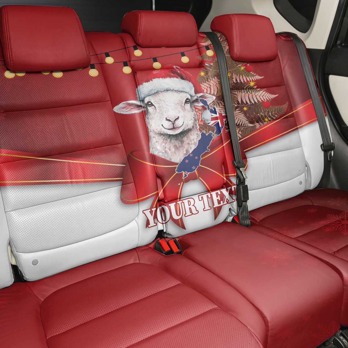 Personalized New Zealand Sheep Christmas Back Car Seat Cover Hipi Meri Kirihimete Silver Fern Xmas Tree - Aussie Hoodie