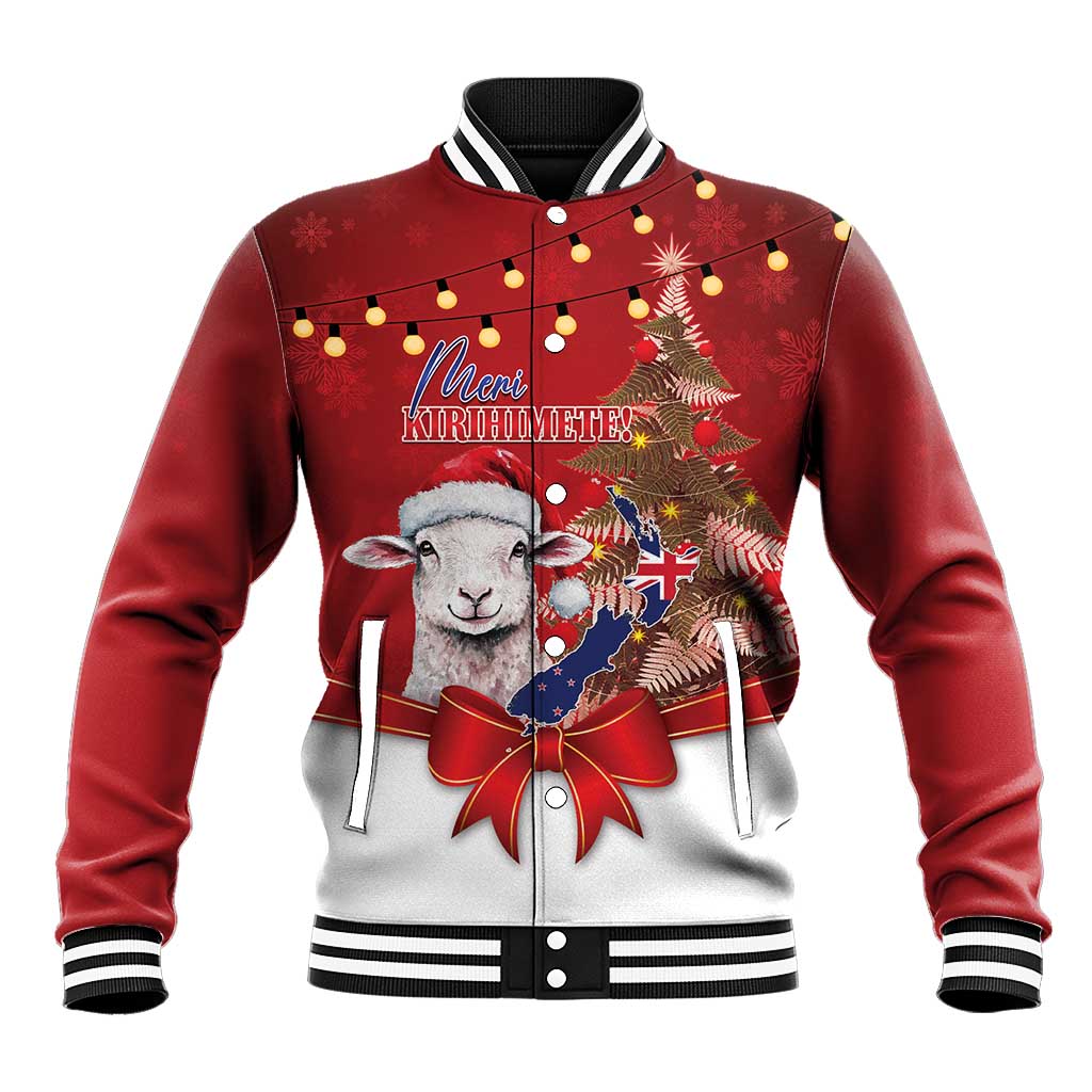 Personalized New Zealand Sheep Christmas Baseball Jacket Hipi Meri Kirihimete Silver Fern Xmas Tree - Aussie Hoodie