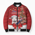 Personalized New Zealand Sheep Christmas Bomber Puffer Jacket Hipi Meri Kirihimete Silver Fern Xmas Tree - Aussie Hoodie