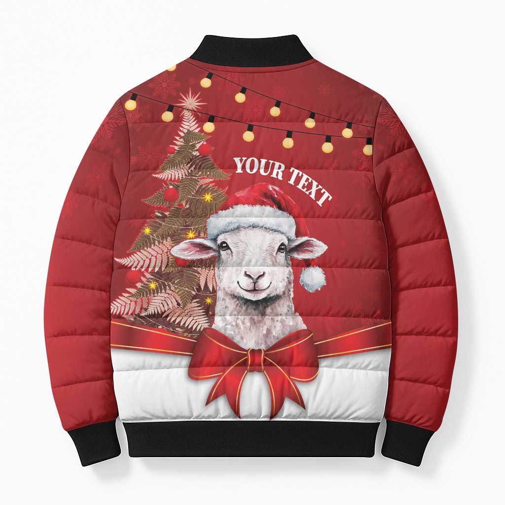 Personalized New Zealand Sheep Christmas Bomber Puffer Jacket Hipi Meri Kirihimete Silver Fern Xmas Tree - Aussie Hoodie