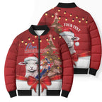 Personalized New Zealand Sheep Christmas Bomber Puffer Jacket Hipi Meri Kirihimete Silver Fern Xmas Tree - Aussie Hoodie