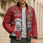 Personalized New Zealand Sheep Christmas Bomber Puffer Jacket Hipi Meri Kirihimete Silver Fern Xmas Tree - Aussie Hoodie