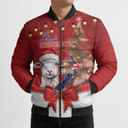 Personalized New Zealand Sheep Christmas Bomber Puffer Jacket Hipi Meri Kirihimete Silver Fern Xmas Tree - Aussie Hoodie