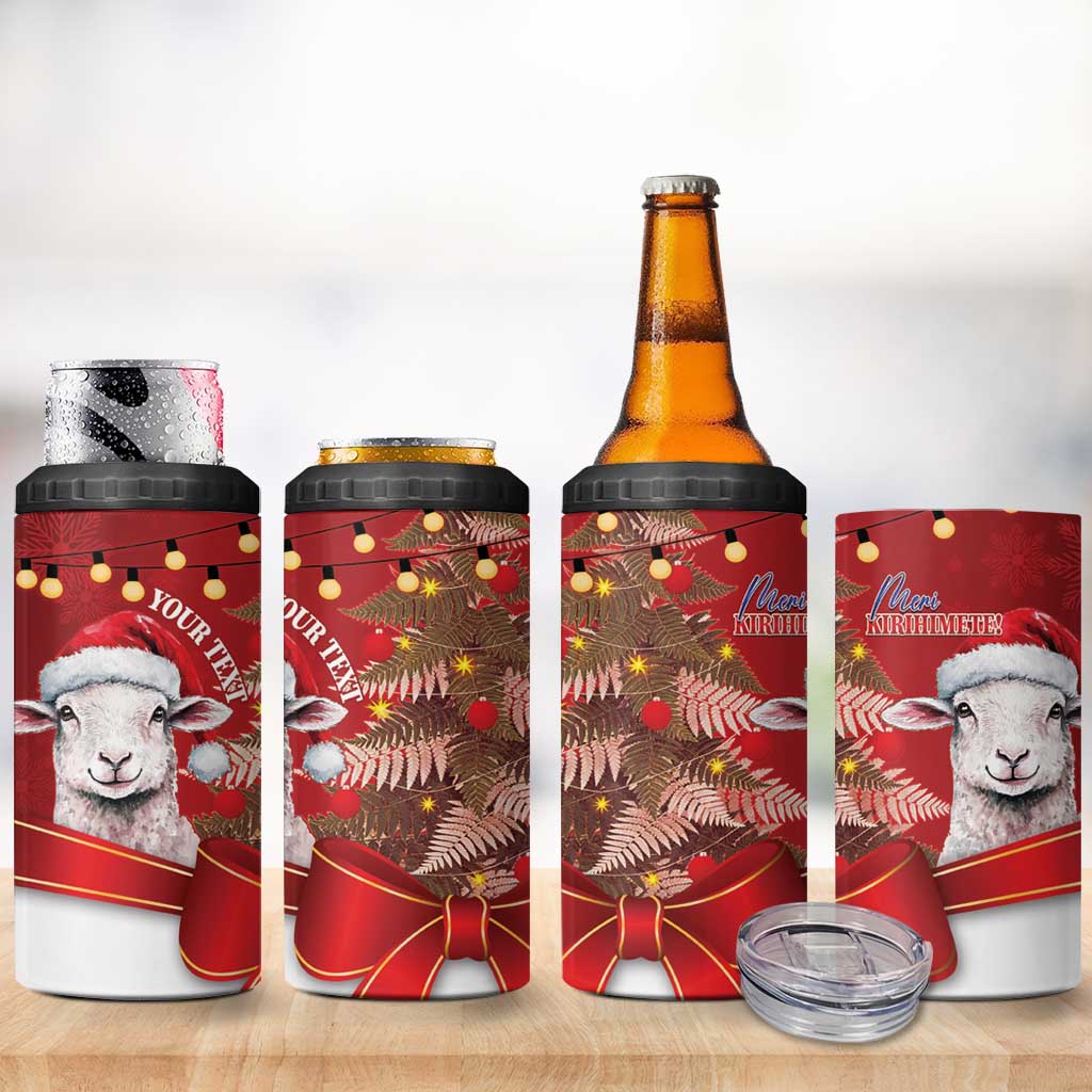 Personalized New Zealand Sheep Christmas 4 in 1 Can Cooler Tumbler Hipi Meri Kirihimete Silver Fern Xmas Tree - Aussie Hoodie