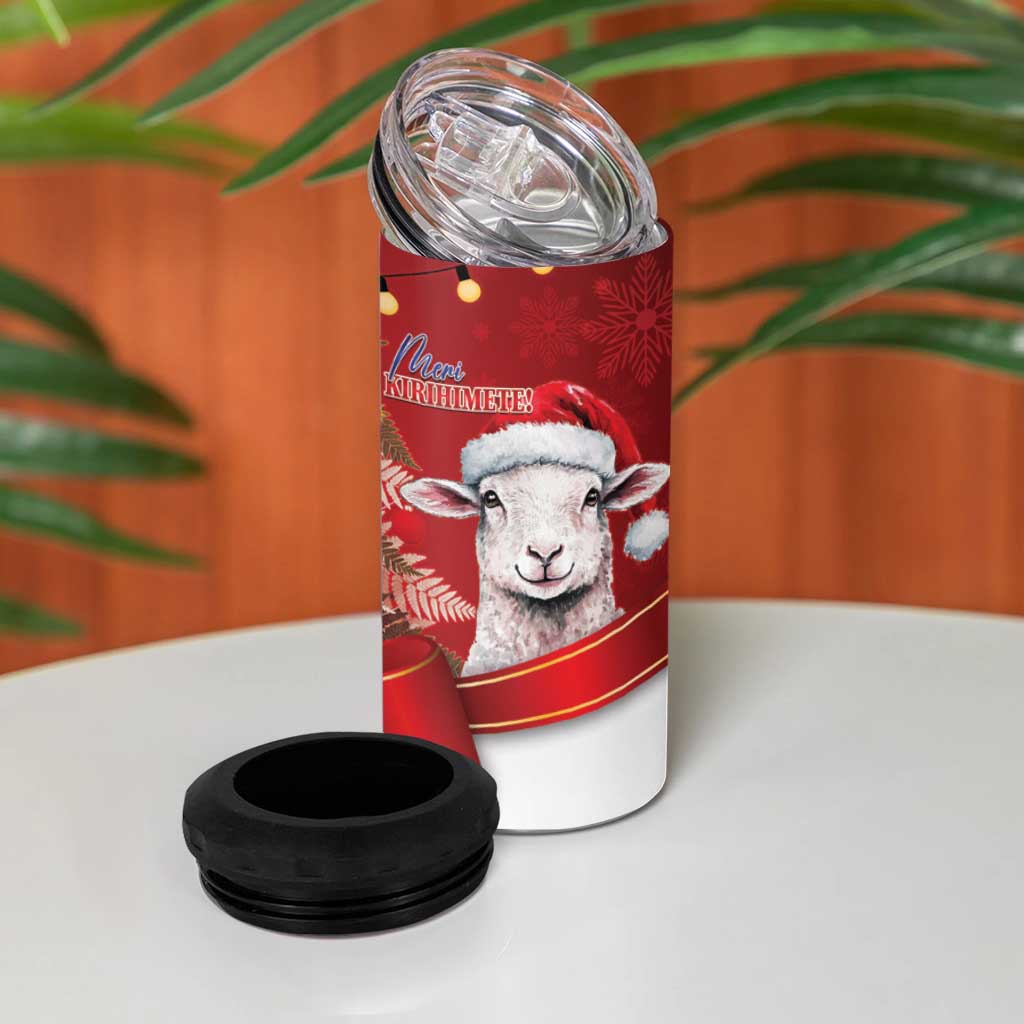 Personalized New Zealand Sheep Christmas 4 in 1 Can Cooler Tumbler Hipi Meri Kirihimete Silver Fern Xmas Tree - Aussie Hoodie