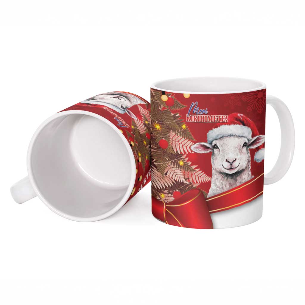 Personalized New Zealand Sheep Christmas Ceramic Mug Hipi Meri Kirihimete Silver Fern Xmas Tree - Aussie Hoodie