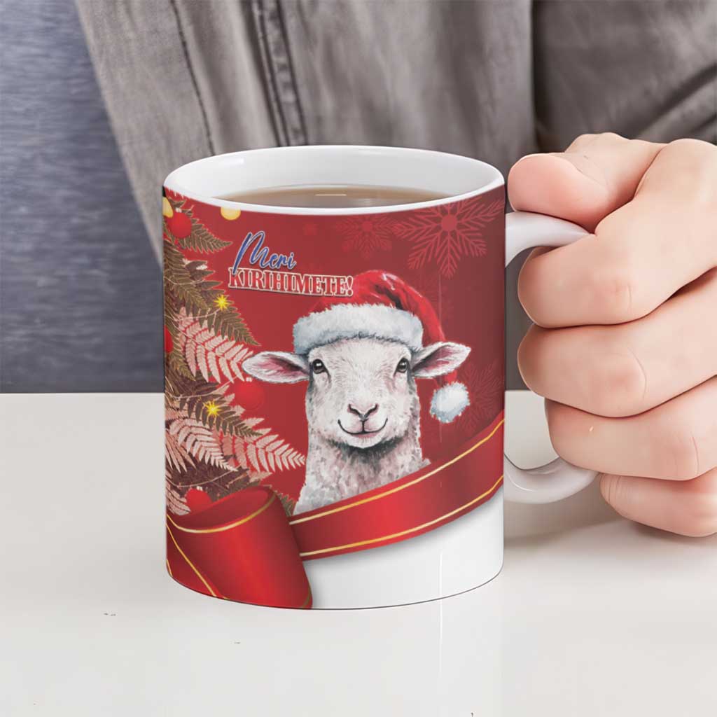 Personalized New Zealand Sheep Christmas Ceramic Mug Hipi Meri Kirihimete Silver Fern Xmas Tree - Aussie Hoodie