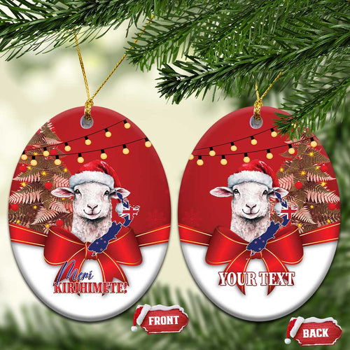 Personalized New Zealand Sheep Christmas Ceramic Ornament Hipi Meri Kirihimete Silver Fern Xmas Tree - Aussie Hoodie