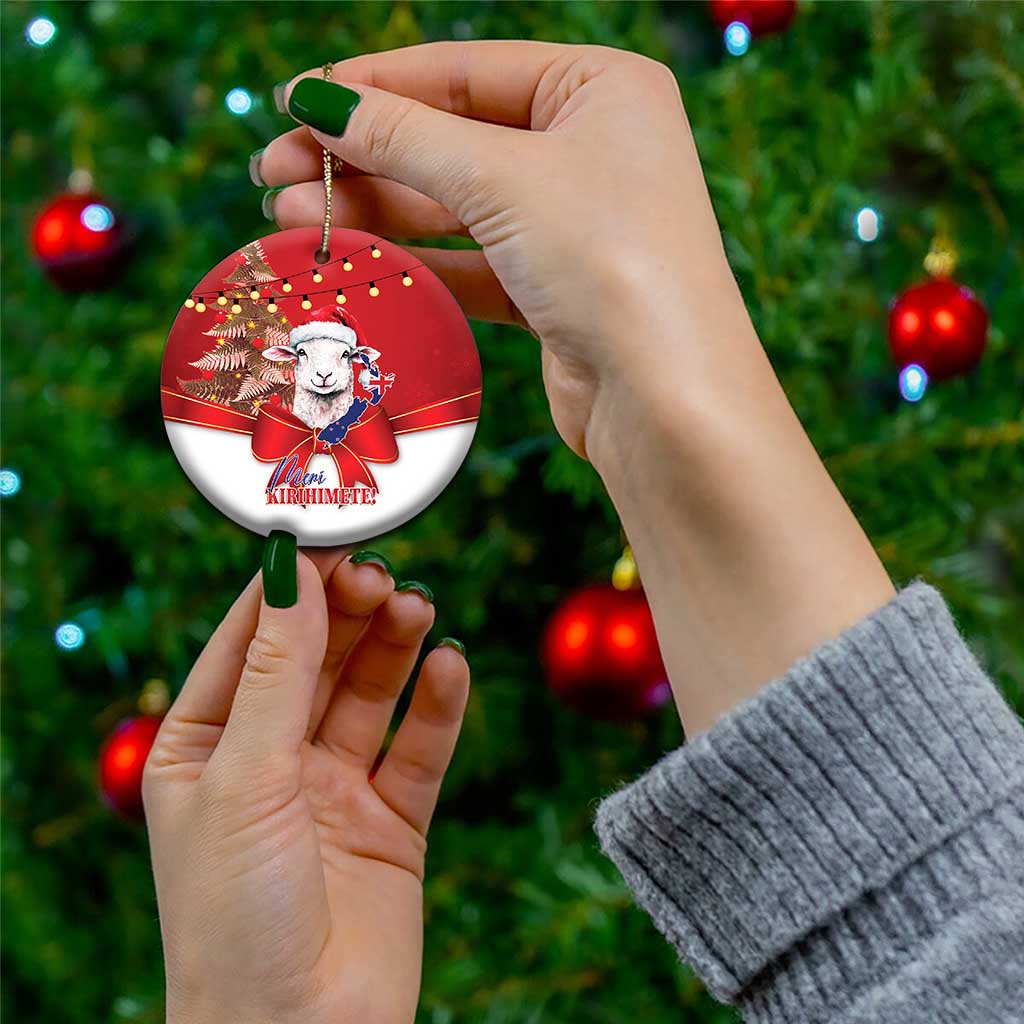Personalized New Zealand Sheep Christmas Ceramic Ornament Hipi Meri Kirihimete Silver Fern Xmas Tree - Aussie Hoodie