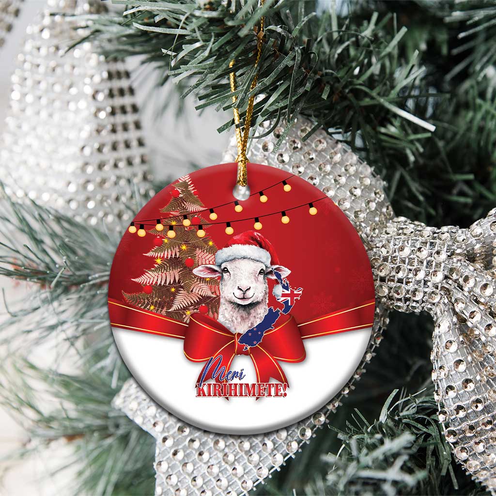 Personalized New Zealand Sheep Christmas Ceramic Ornament Hipi Meri Kirihimete Silver Fern Xmas Tree - Aussie Hoodie