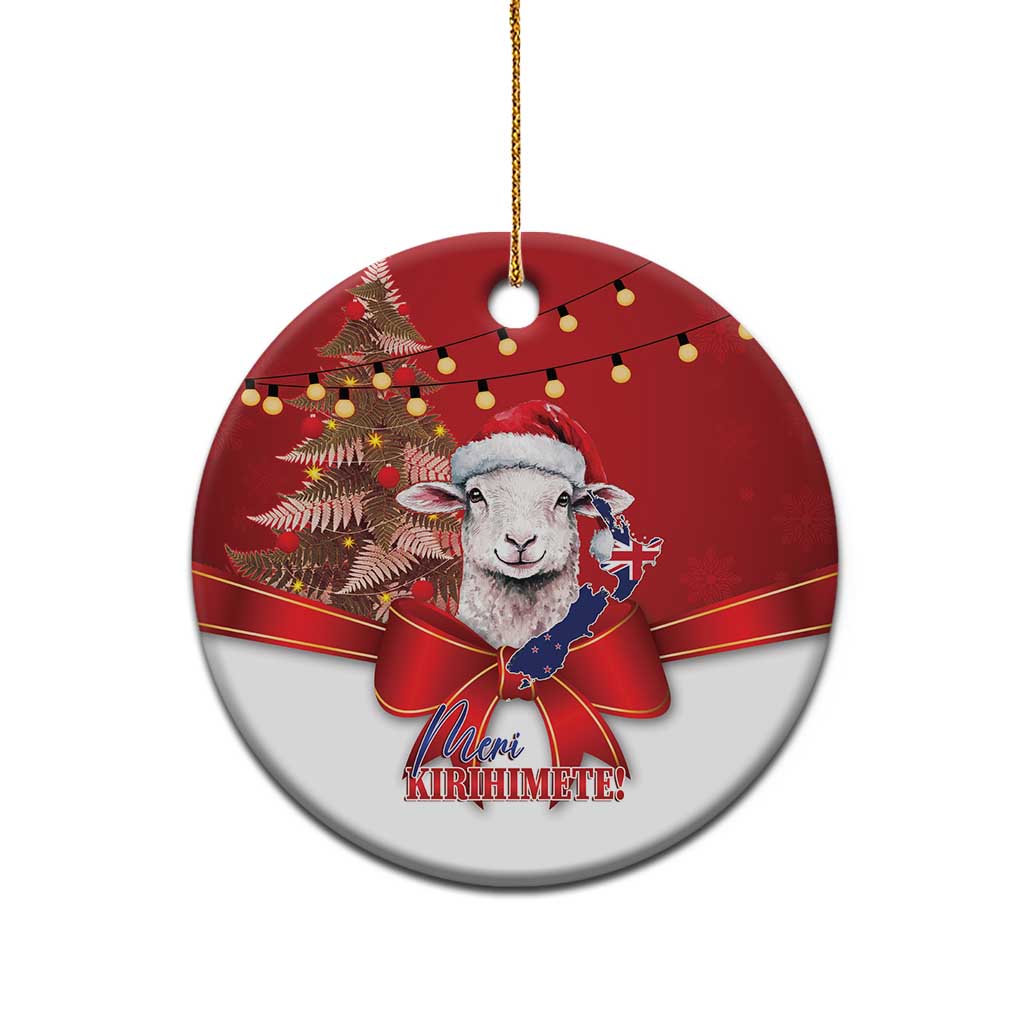 Personalized New Zealand Sheep Christmas Ceramic Ornament Hipi Meri Kirihimete Silver Fern Xmas Tree - Aussie Hoodie