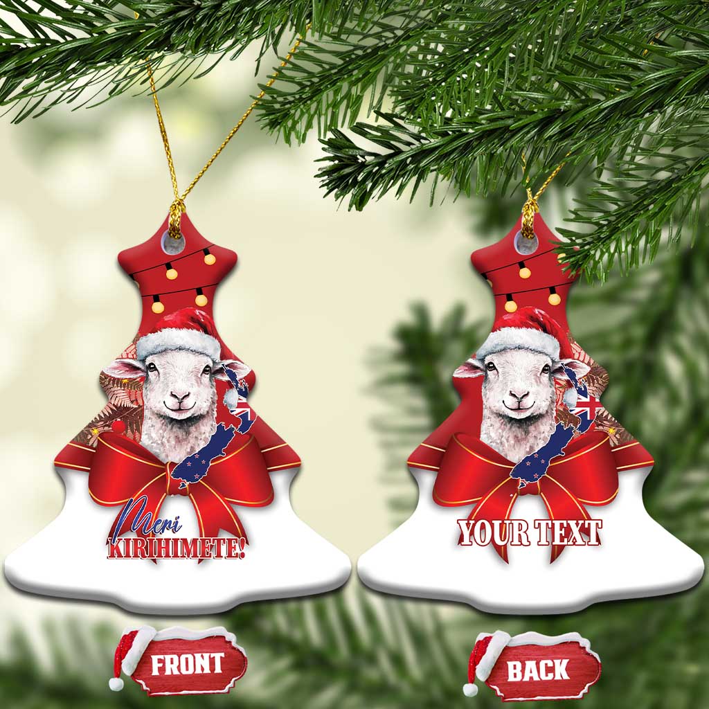 Personalized New Zealand Sheep Christmas Ceramic Ornament Hipi Meri Kirihimete Silver Fern Xmas Tree - Aussie Hoodie