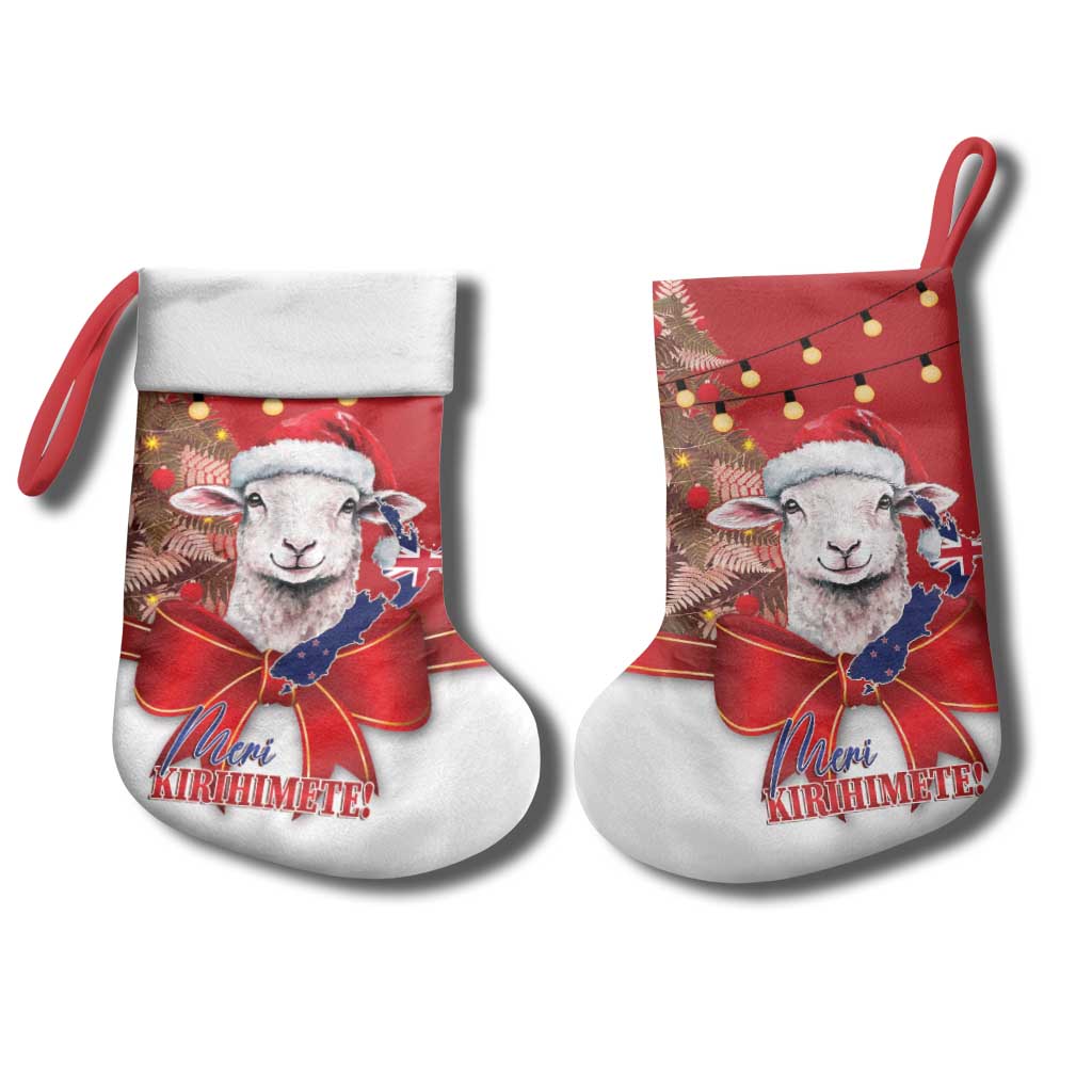 Personalized New Zealand Sheep Christmas Stocking Hipi Meri Kirihimete Silver Fern Xmas Tree - Aussie Hoodie