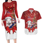 Personalized New Zealand Sheep Christmas Couples Matching Long Sleeve Bodycon Dress and Hawaiian Shirt Hipi Meri Kirihimete Silver Fern Xmas Tree - Aussie Hoodie