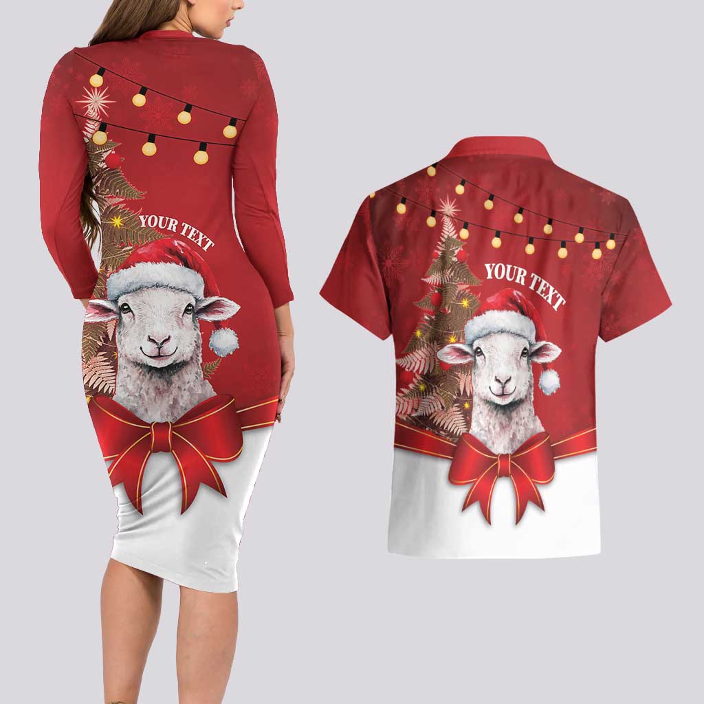 Personalized New Zealand Sheep Christmas Couples Matching Long Sleeve Bodycon Dress and Hawaiian Shirt Hipi Meri Kirihimete Silver Fern Xmas Tree - Aussie Hoodie