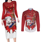 Personalized New Zealand Sheep Christmas Couples Matching Long Sleeve Bodycon Dress and Long Sleeve Button Shirt Hipi Meri Kirihimete Silver Fern Xmas Tree - Aussie Hoodie