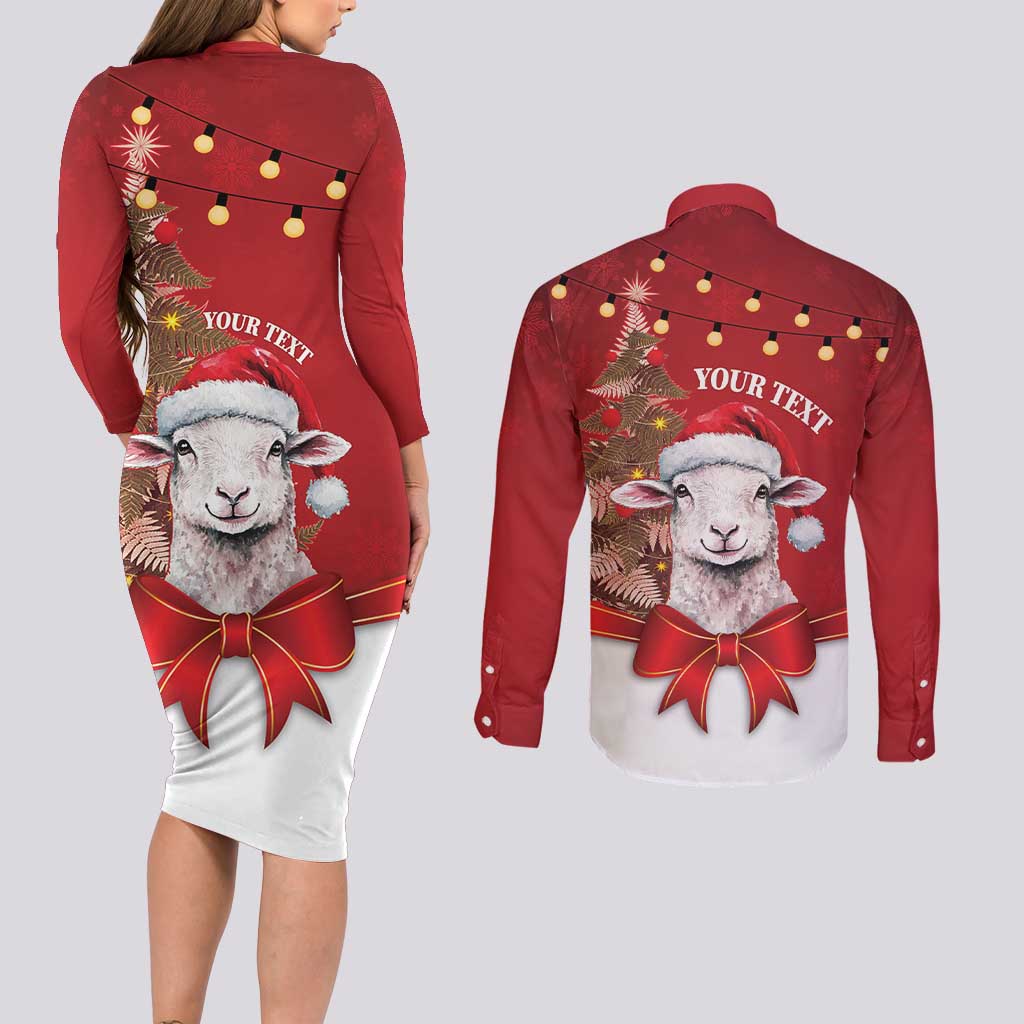 Personalized New Zealand Sheep Christmas Couples Matching Long Sleeve Bodycon Dress and Long Sleeve Button Shirt Hipi Meri Kirihimete Silver Fern Xmas Tree - Aussie Hoodie
