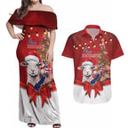 Personalized New Zealand Sheep Christmas Couples Matching Off Shoulder Maxi Dress and Hawaiian Shirt Hipi Meri Kirihimete Silver Fern Xmas Tree - Aussie Hoodie
