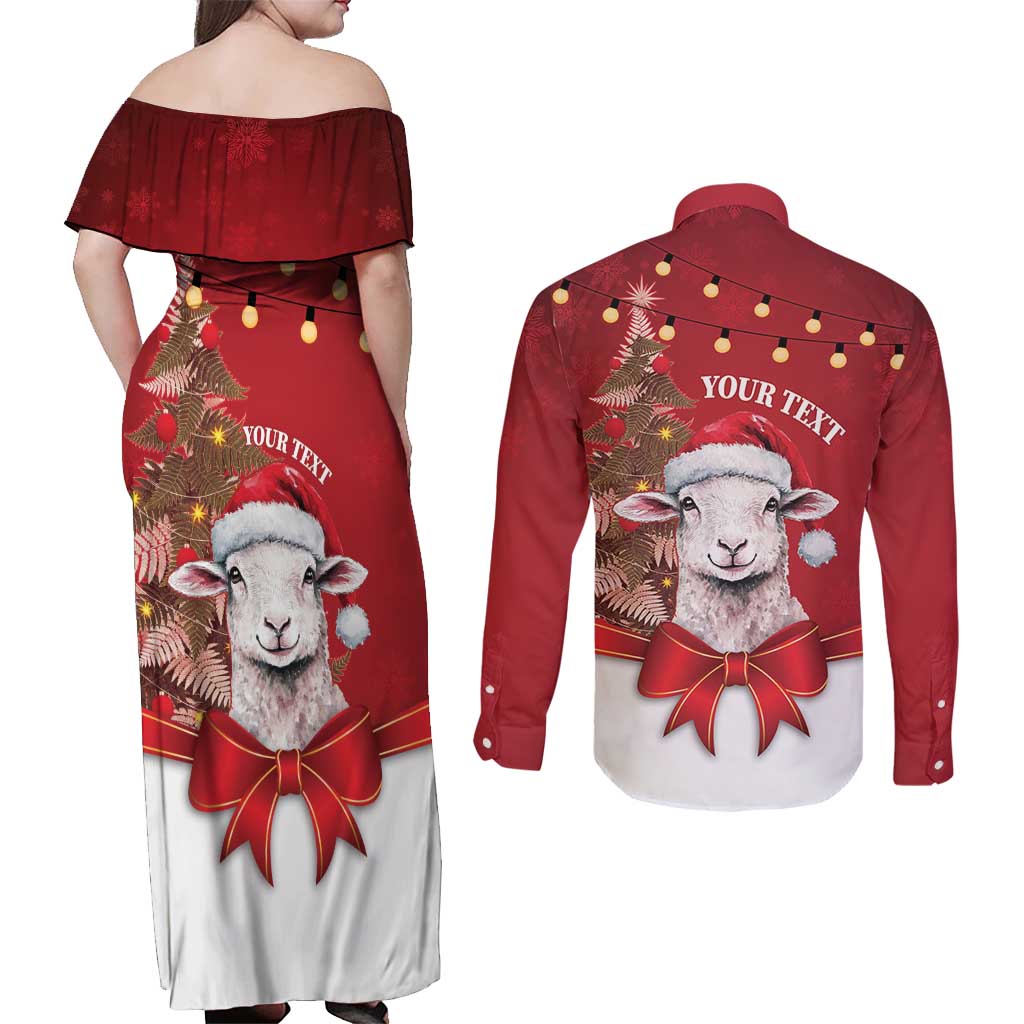 Personalized New Zealand Sheep Christmas Couples Matching Off Shoulder Maxi Dress and Long Sleeve Button Shirt Hipi Meri Kirihimete Silver Fern Xmas Tree - Aussie Hoodie